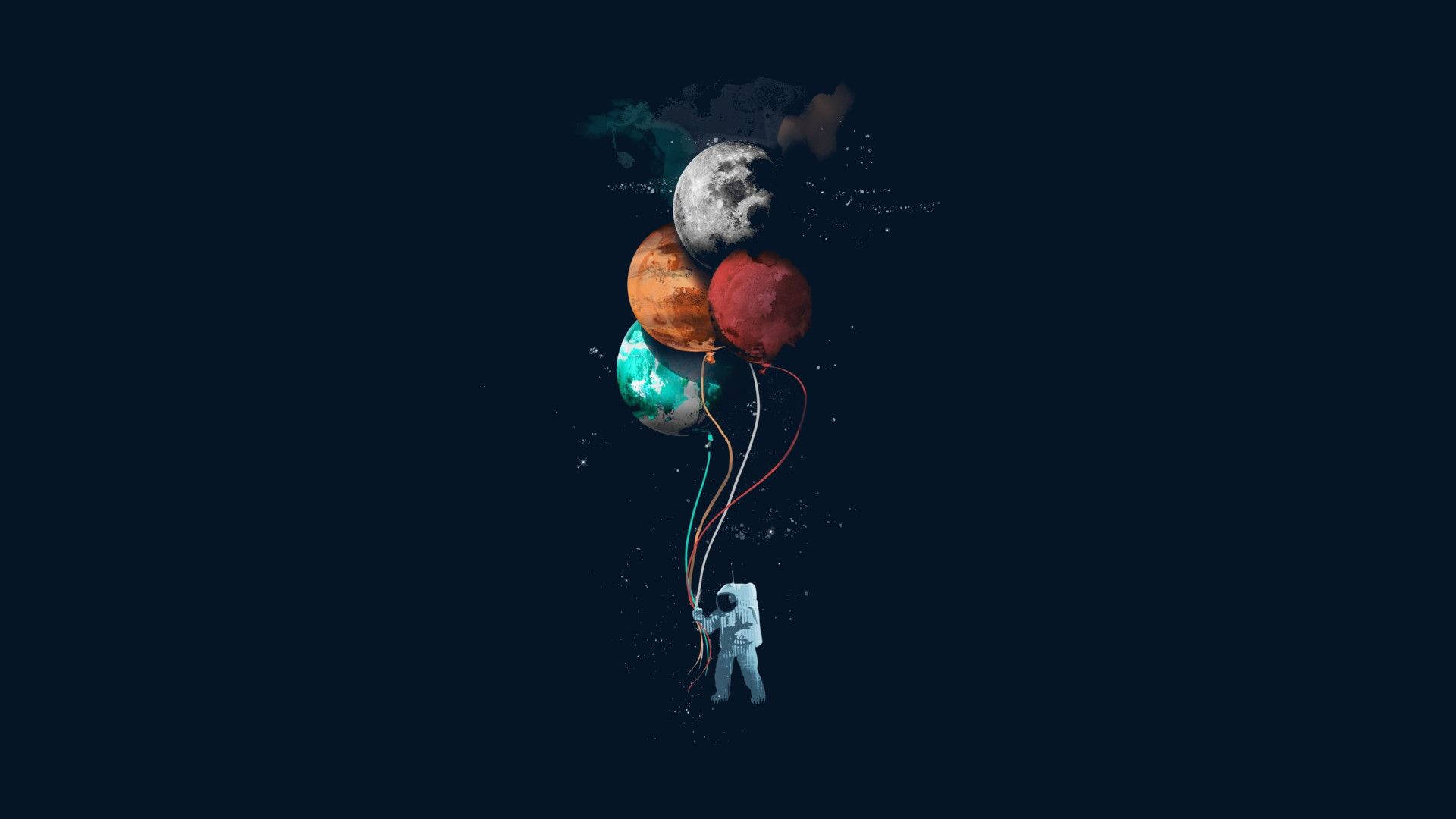 Cute Astronaut Balloon Planets Background