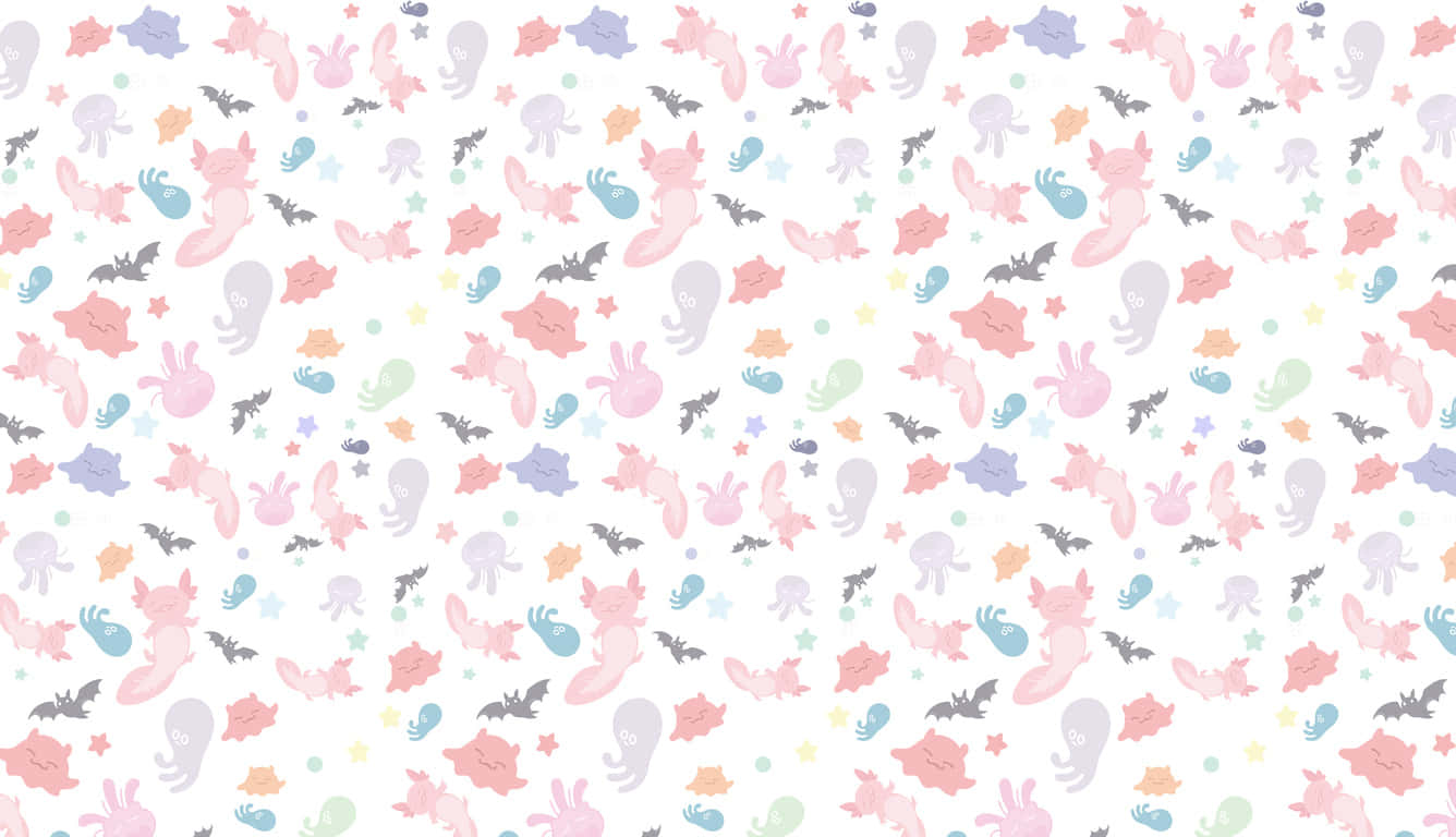 Cute Axolotl And Sea Animals Doodle Art Background