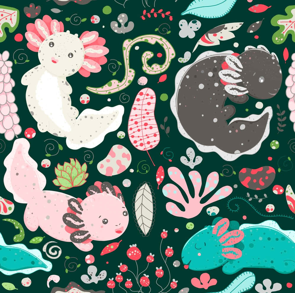 Cute Axolotl Animals Abstract Digital Art Background