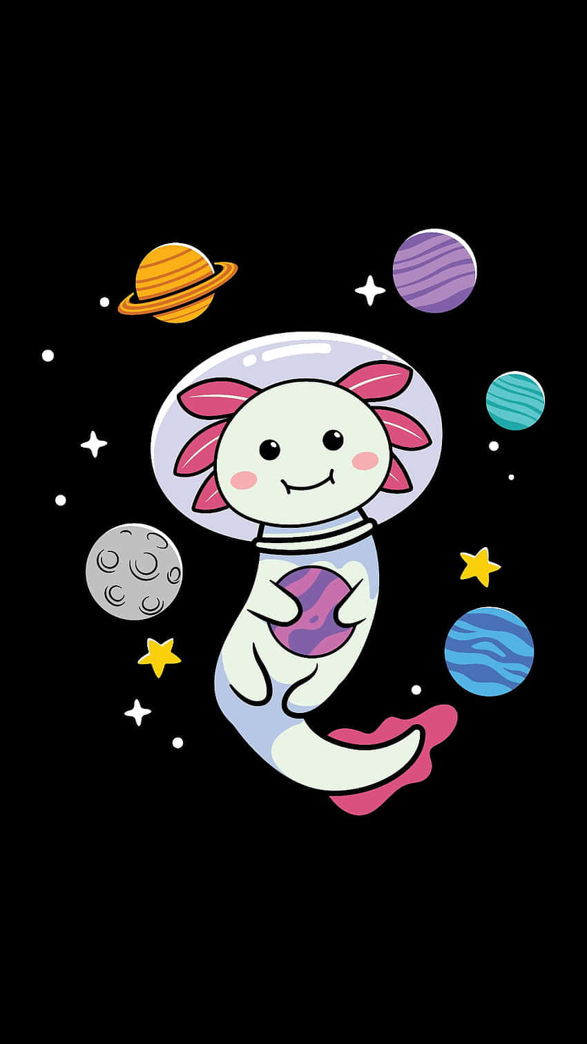 Cute Axolotl Floating In Space Digital Artwork Background