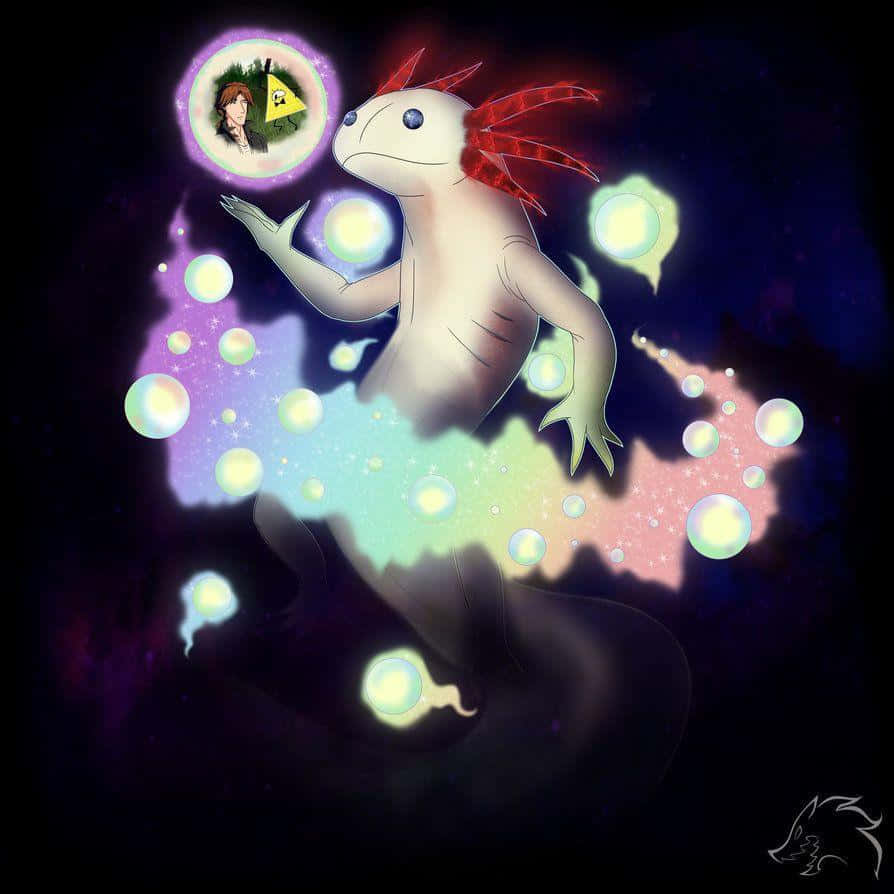 Cute Axolotl In Digital Art Background