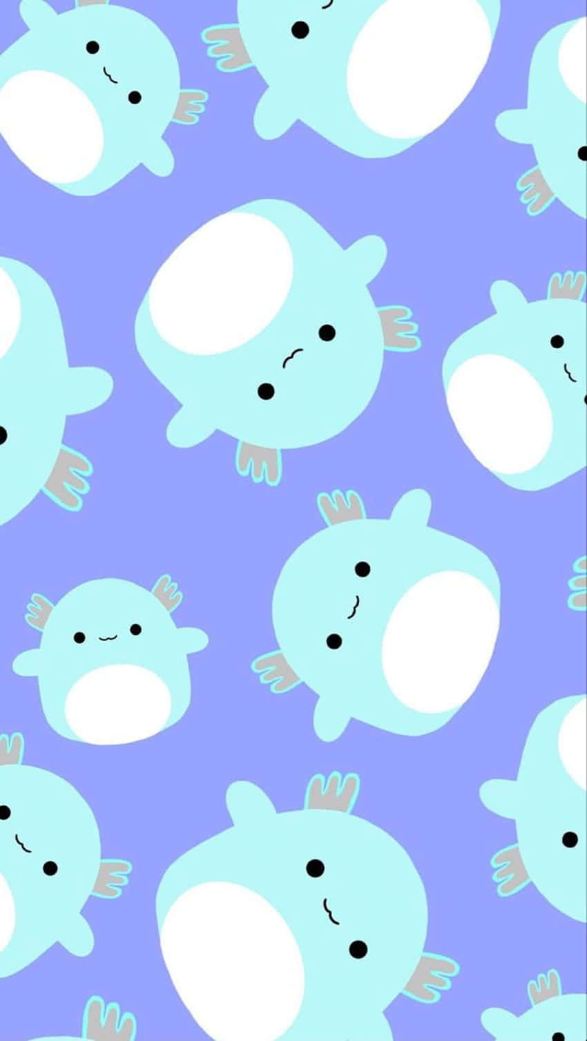 Cute Axolotl Mint Color Chibi Art Background