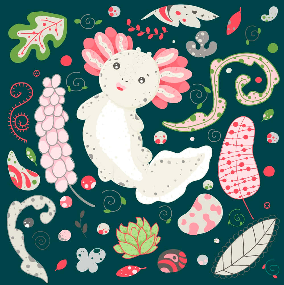 Cute Axolotl With Abstract Patterns Digital Illustration