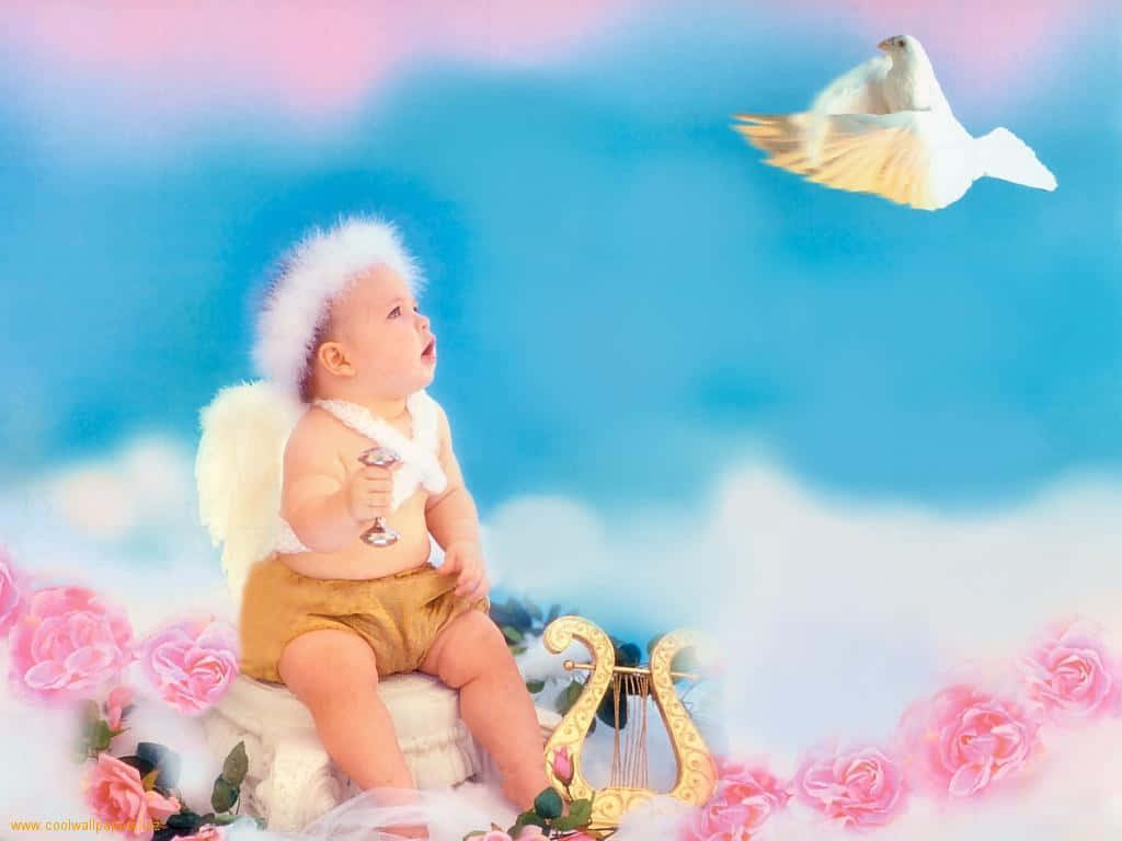 Cute Baby Angel In The Sky Background
