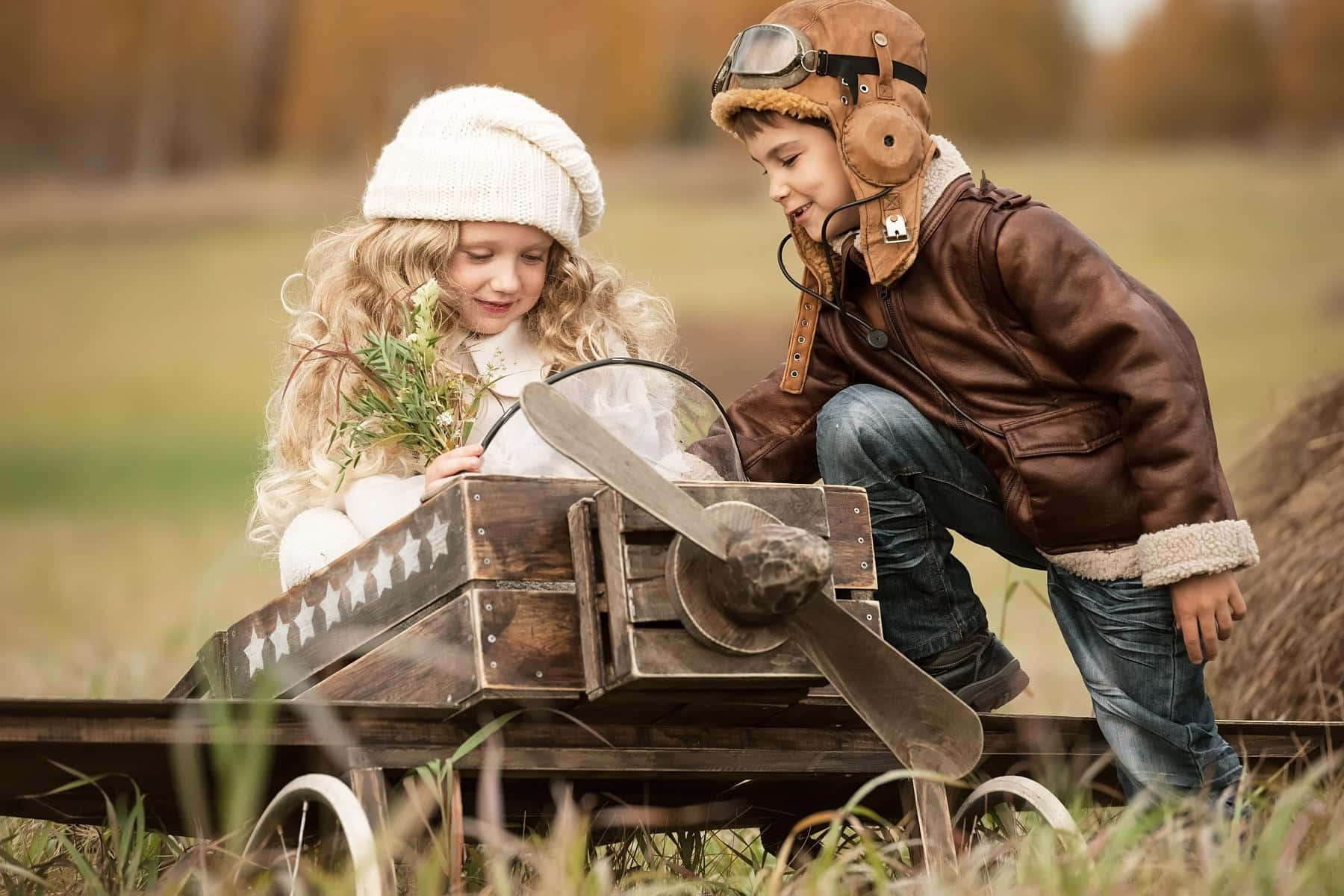 Cute Baby Couple Aircraft Date Concept Background