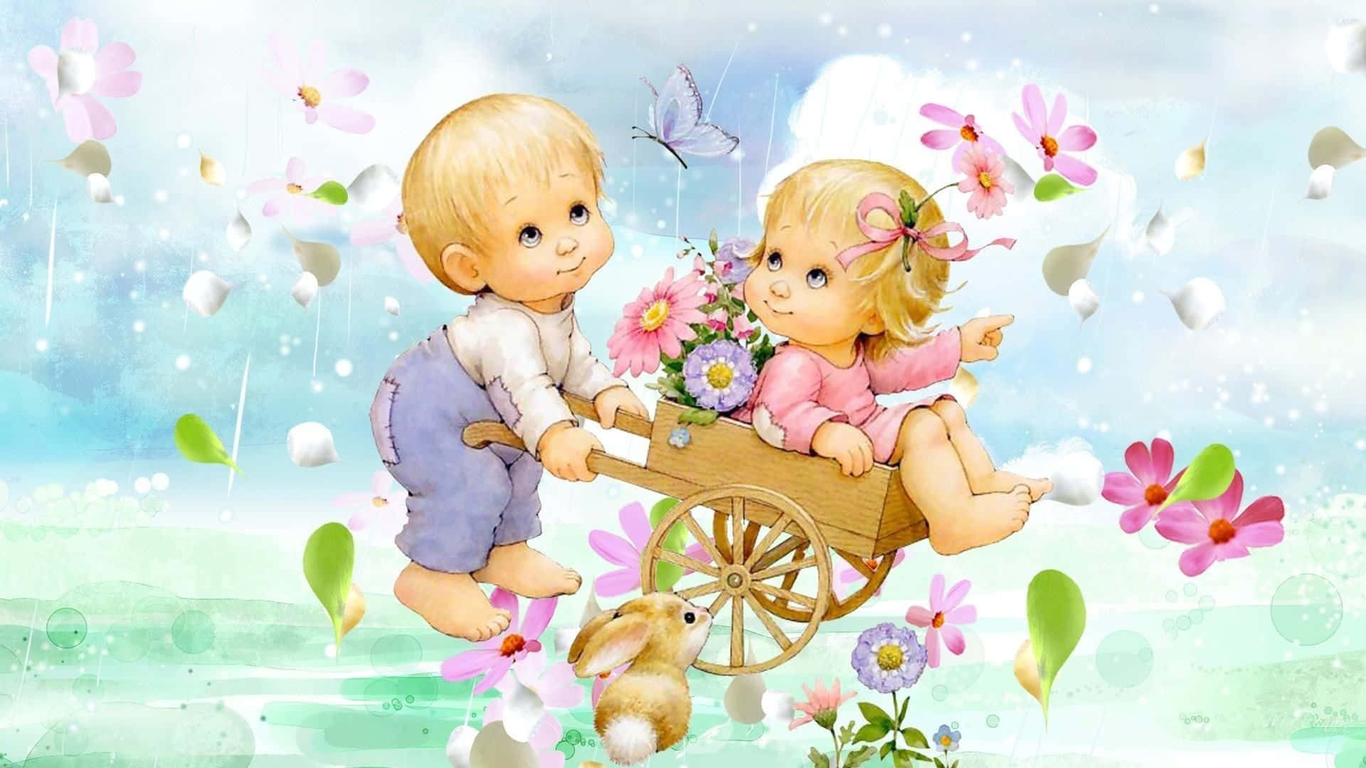 Cute Baby Couple Garden Art Background