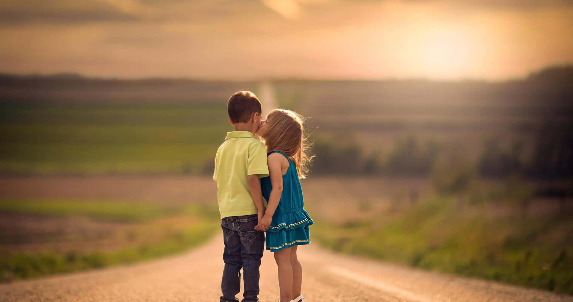 Cute Baby Couple Kiss In Sunset