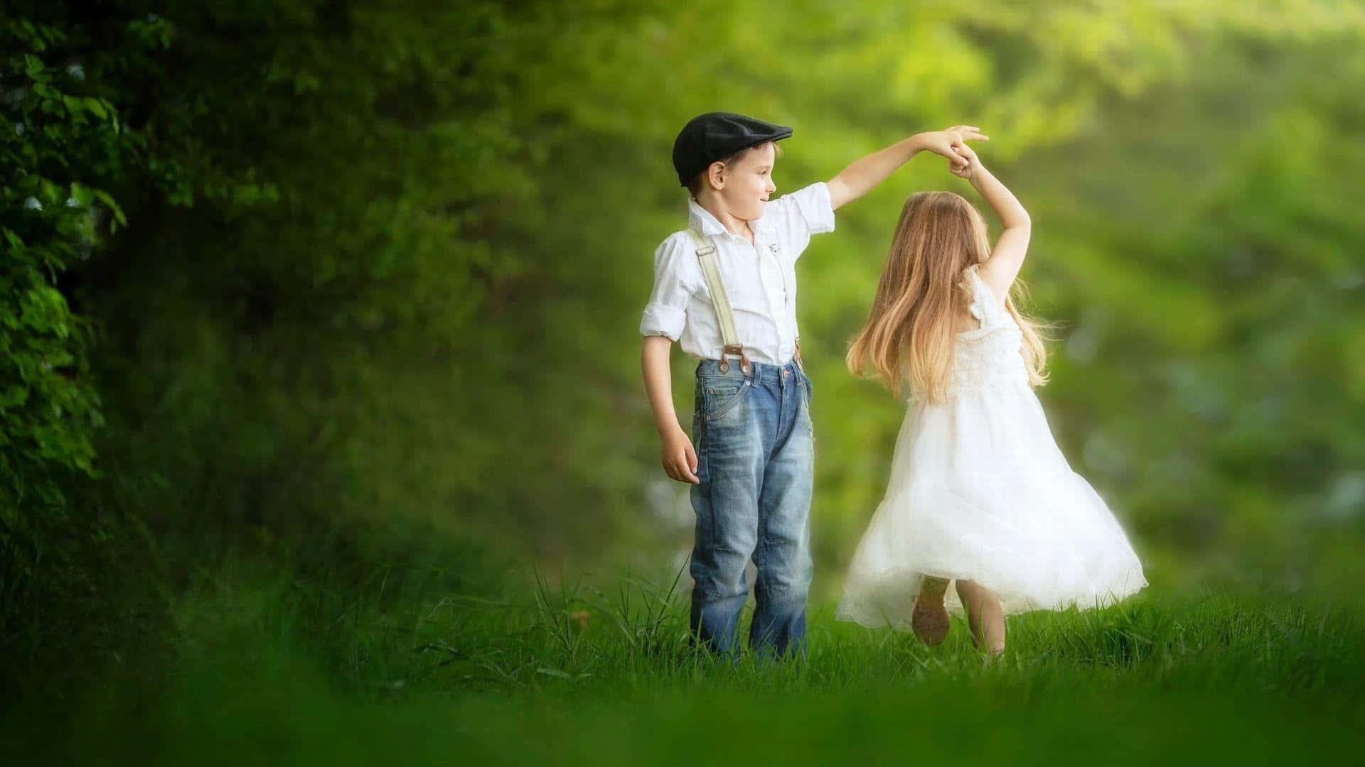 Cute Baby Couple Romantic Garden Dance Background