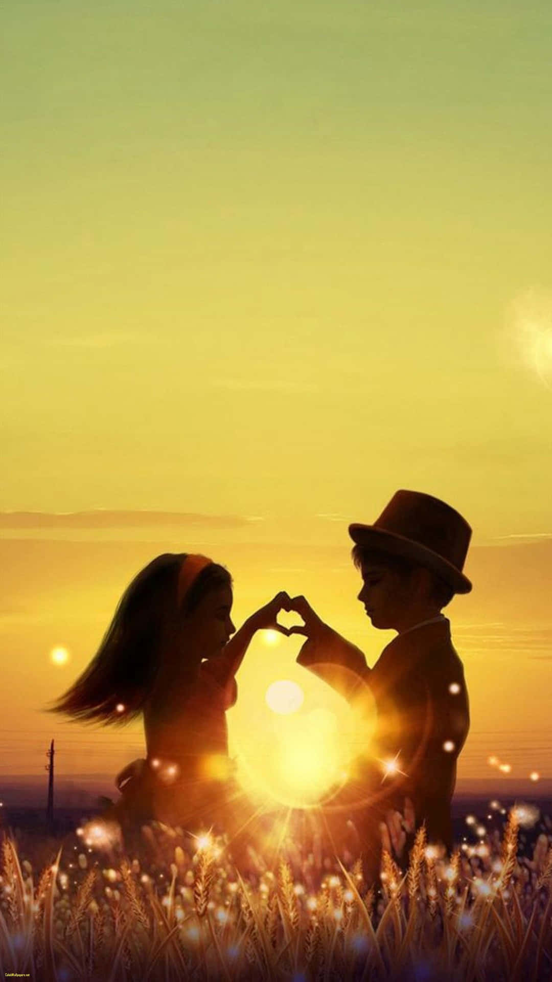 Cute Baby Couple Sunset Silhouette Background