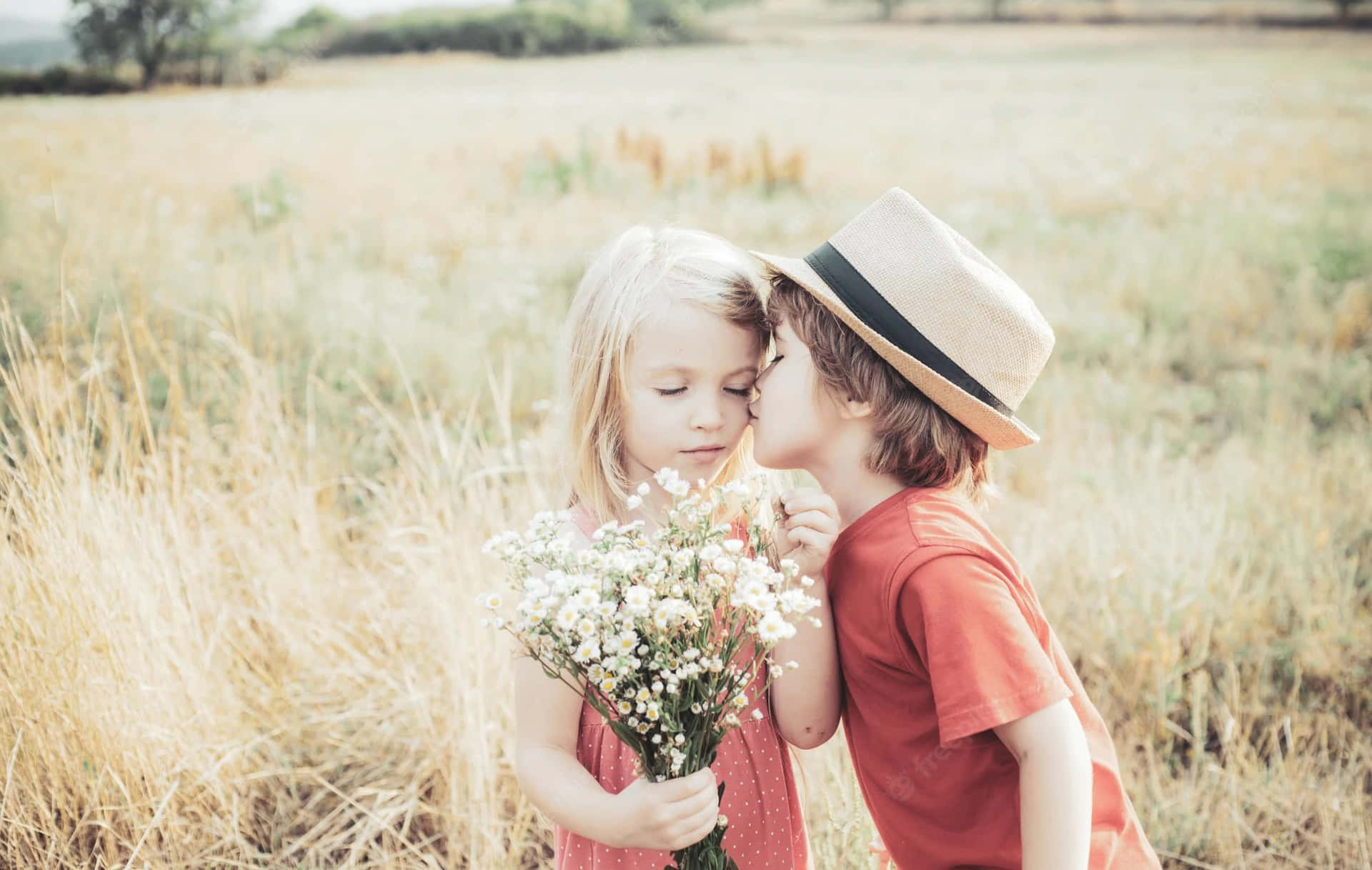 Cute Baby Couple Sweet Farm Date Background