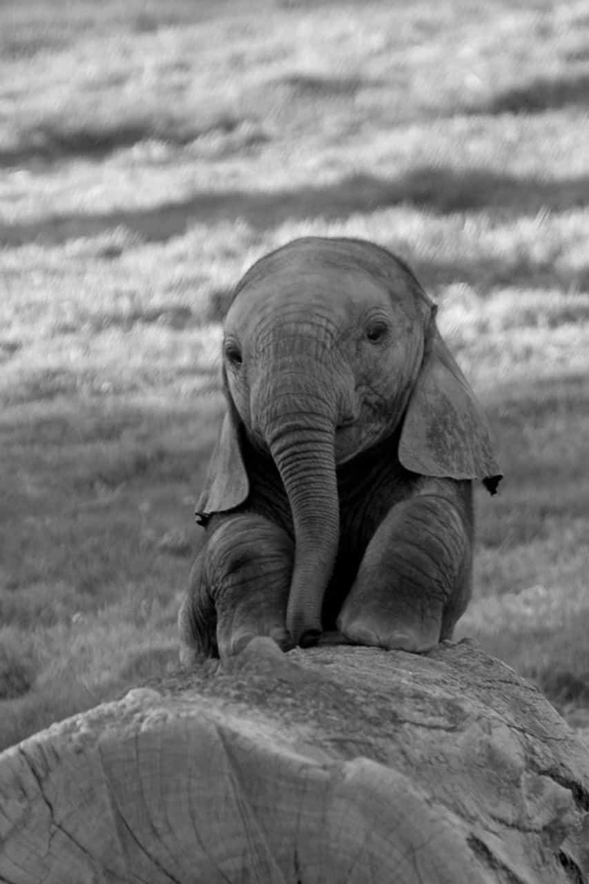 Cute Baby Elephant Black And White Background