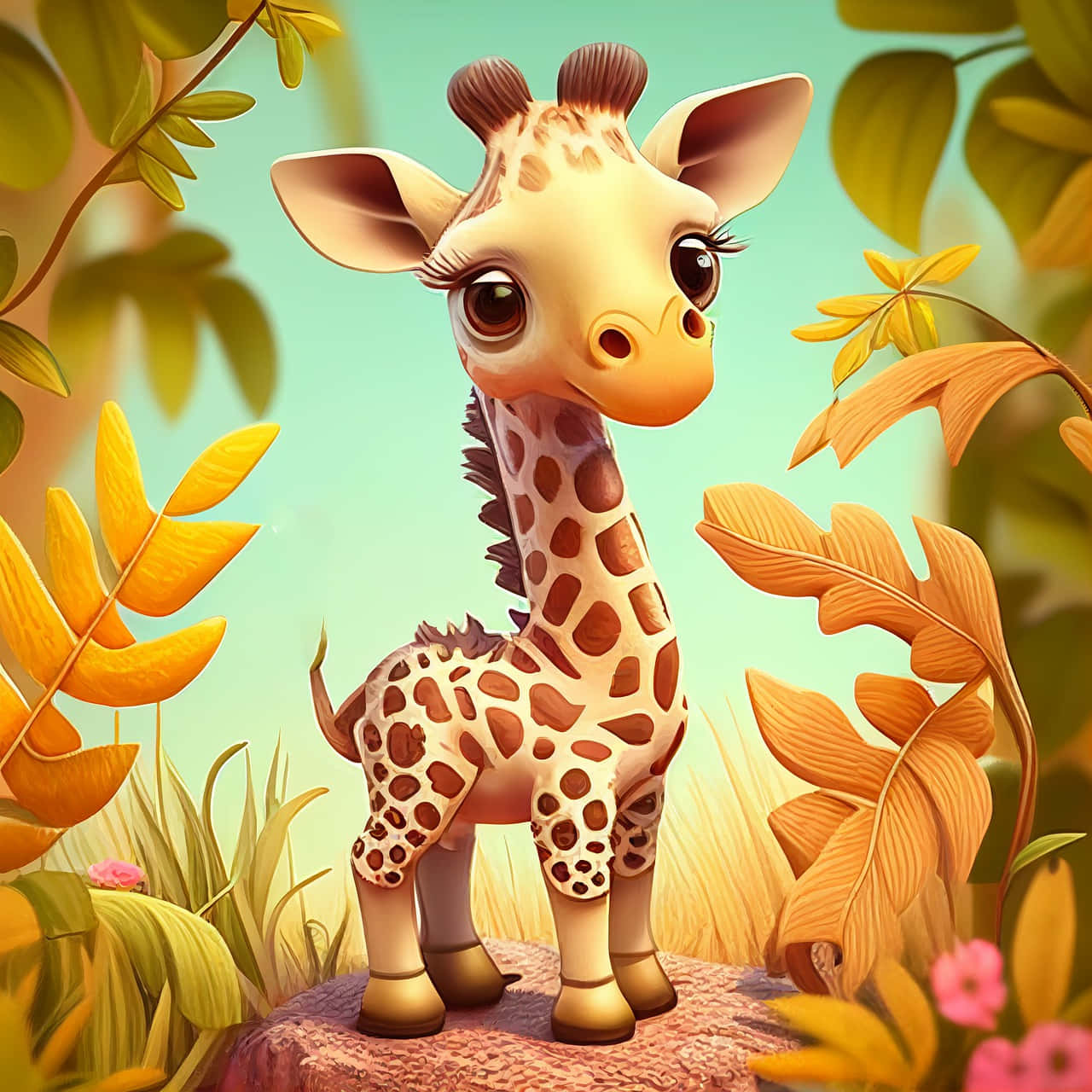 Cute Baby Giraffe 3d Cartoon Art
