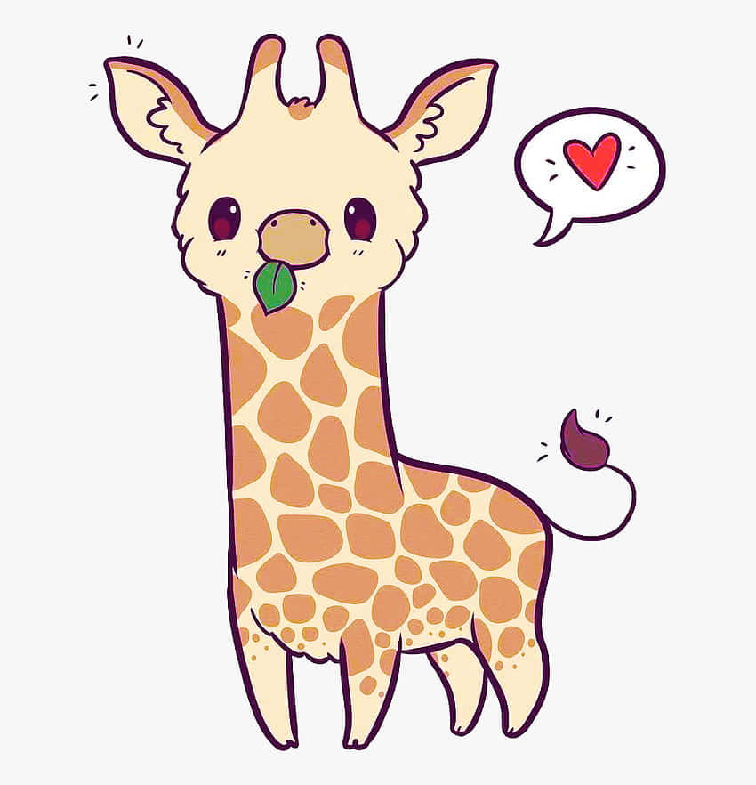 Cute Baby Giraffe Munching On Leaf