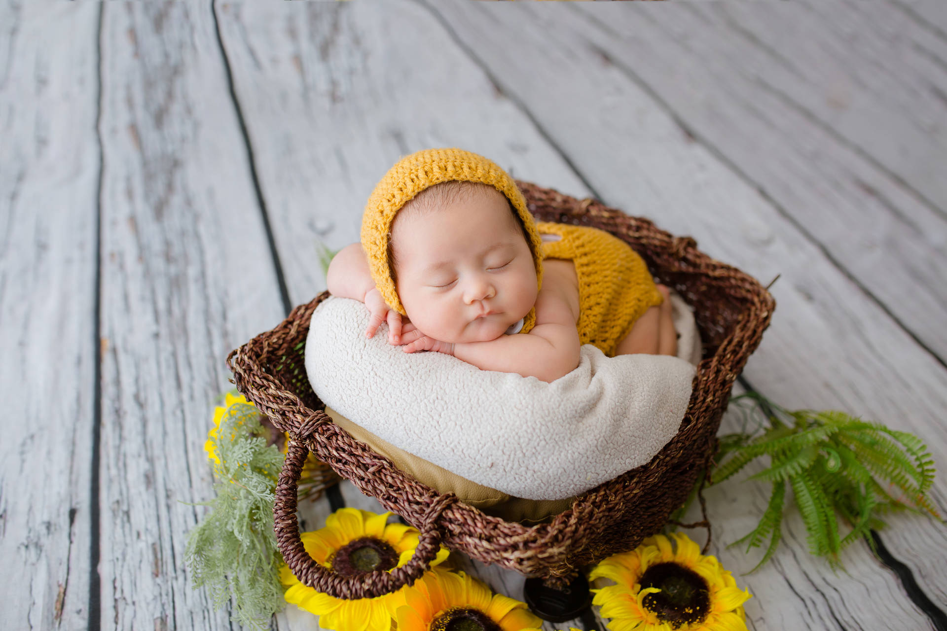 Cute Baby In Basket Background