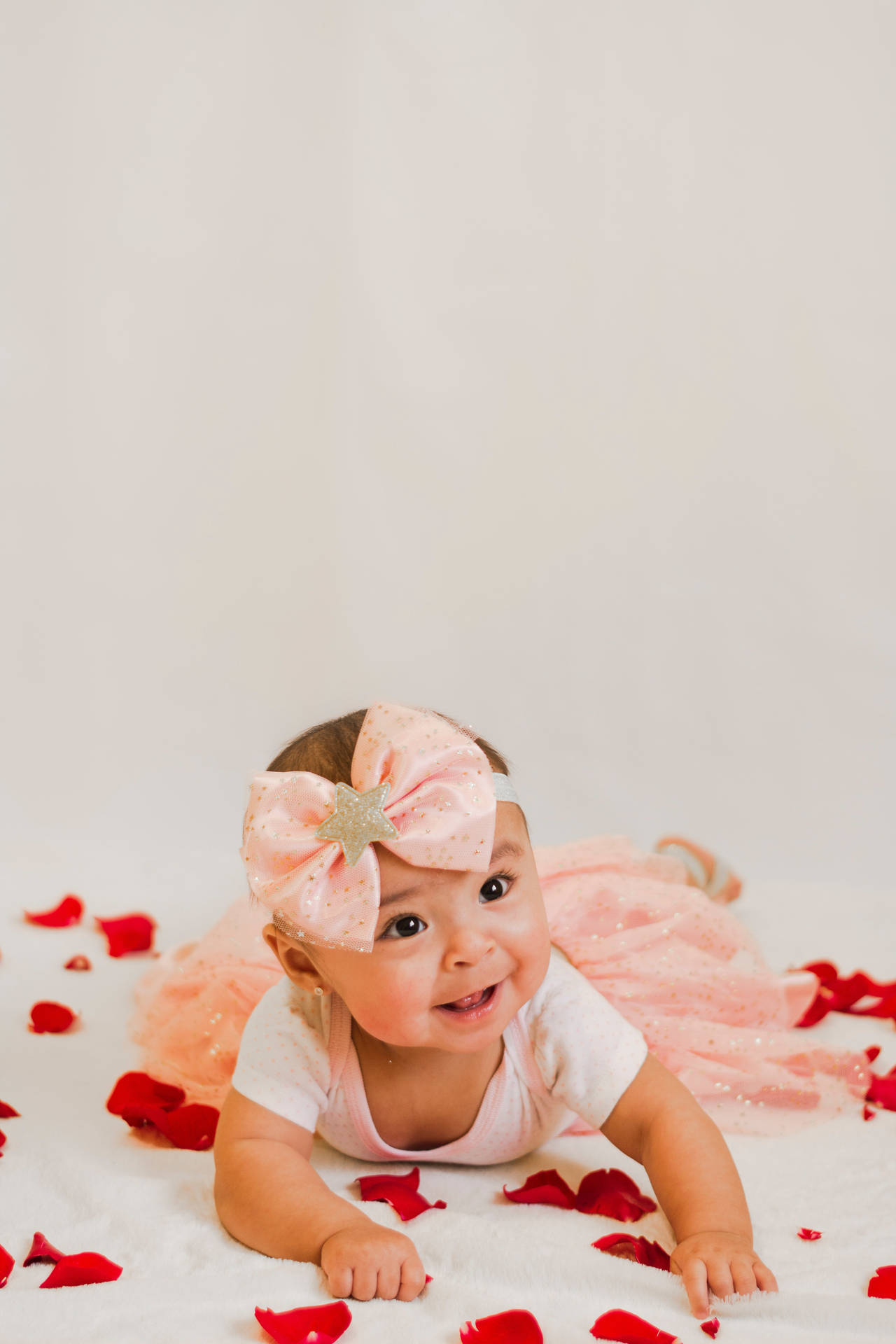 Cute Baby In Pink Dress And Bow
