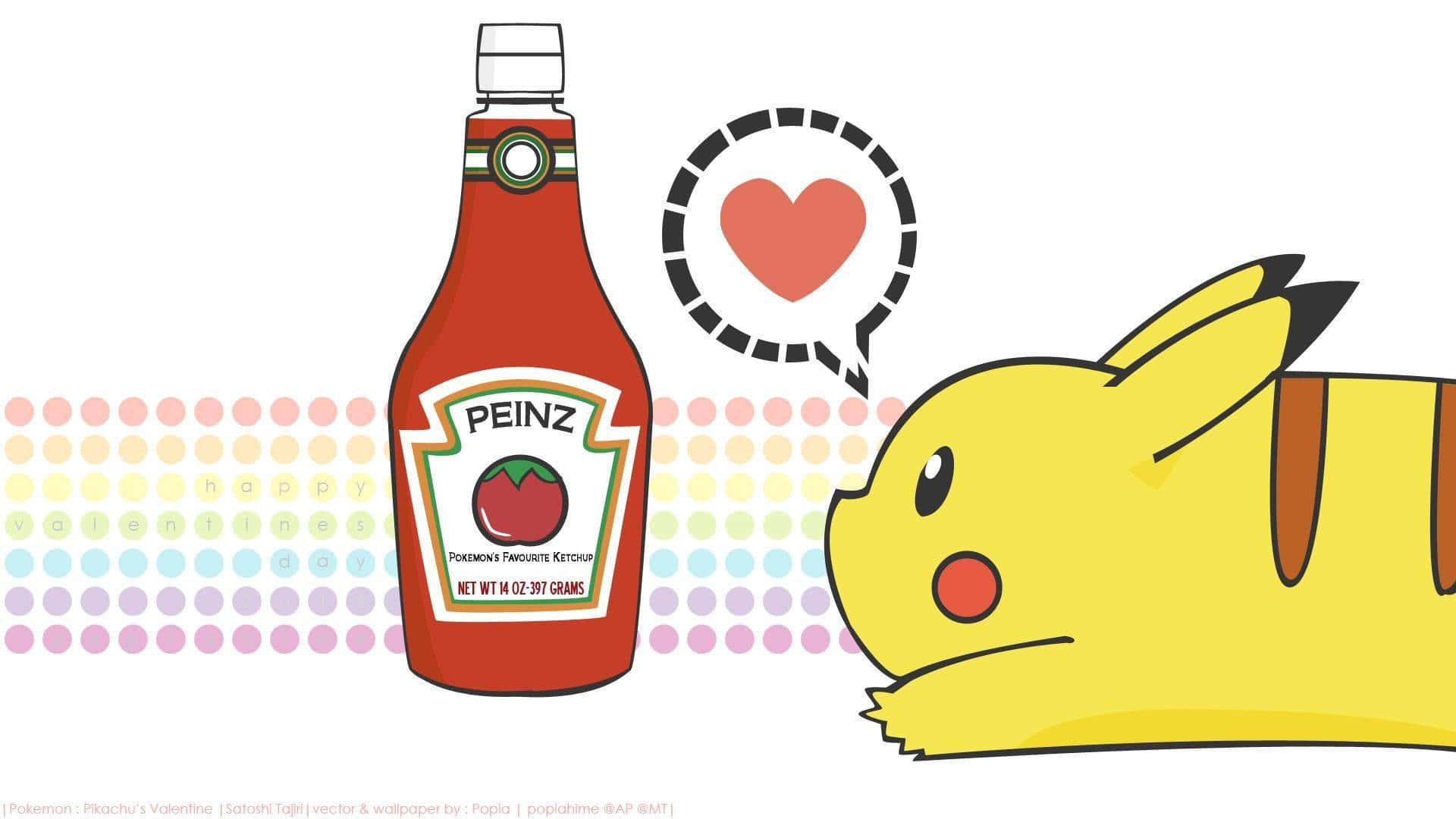 Cute Baby Pikachu And Ketchup Bottle Background