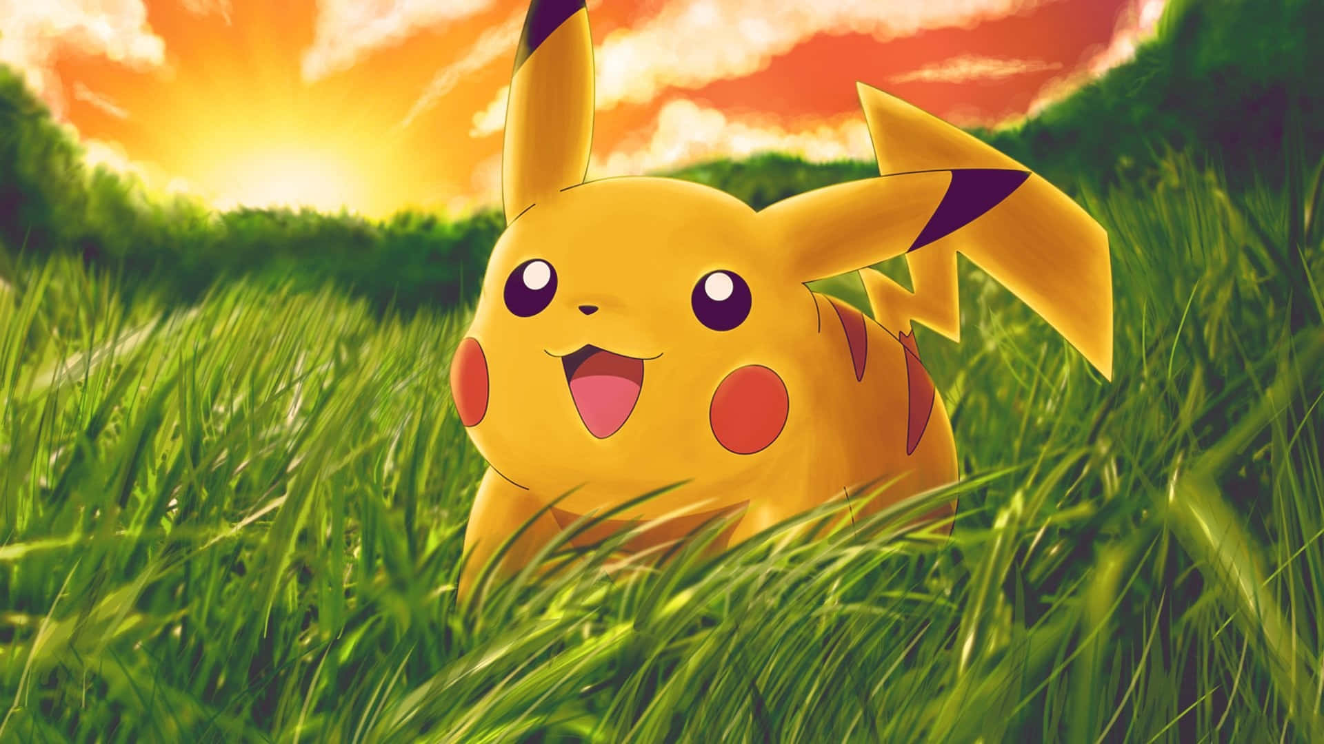 Cute Baby Pikachu In Grass Background