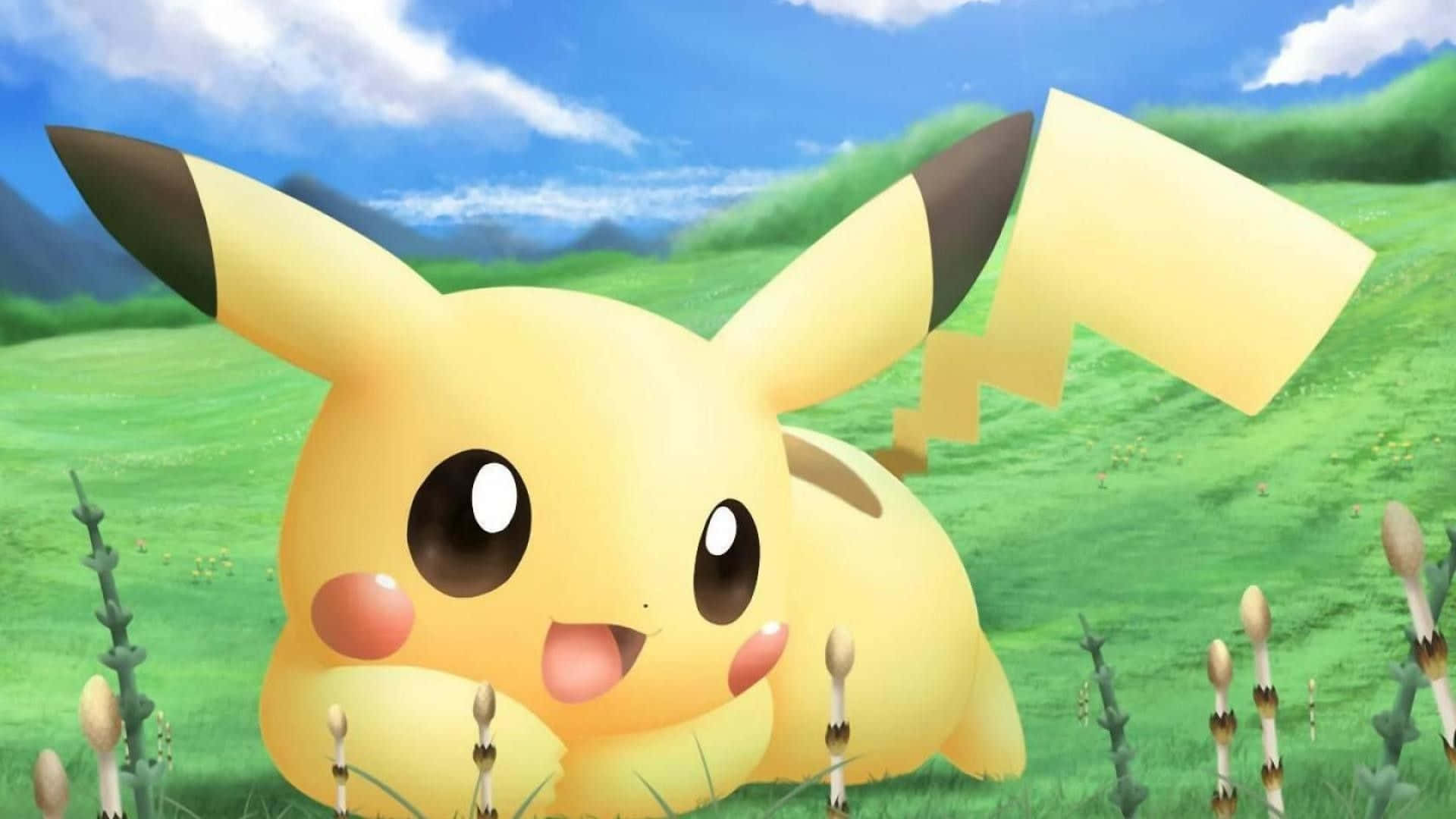 Cute Baby Pikachu Lying On Grass