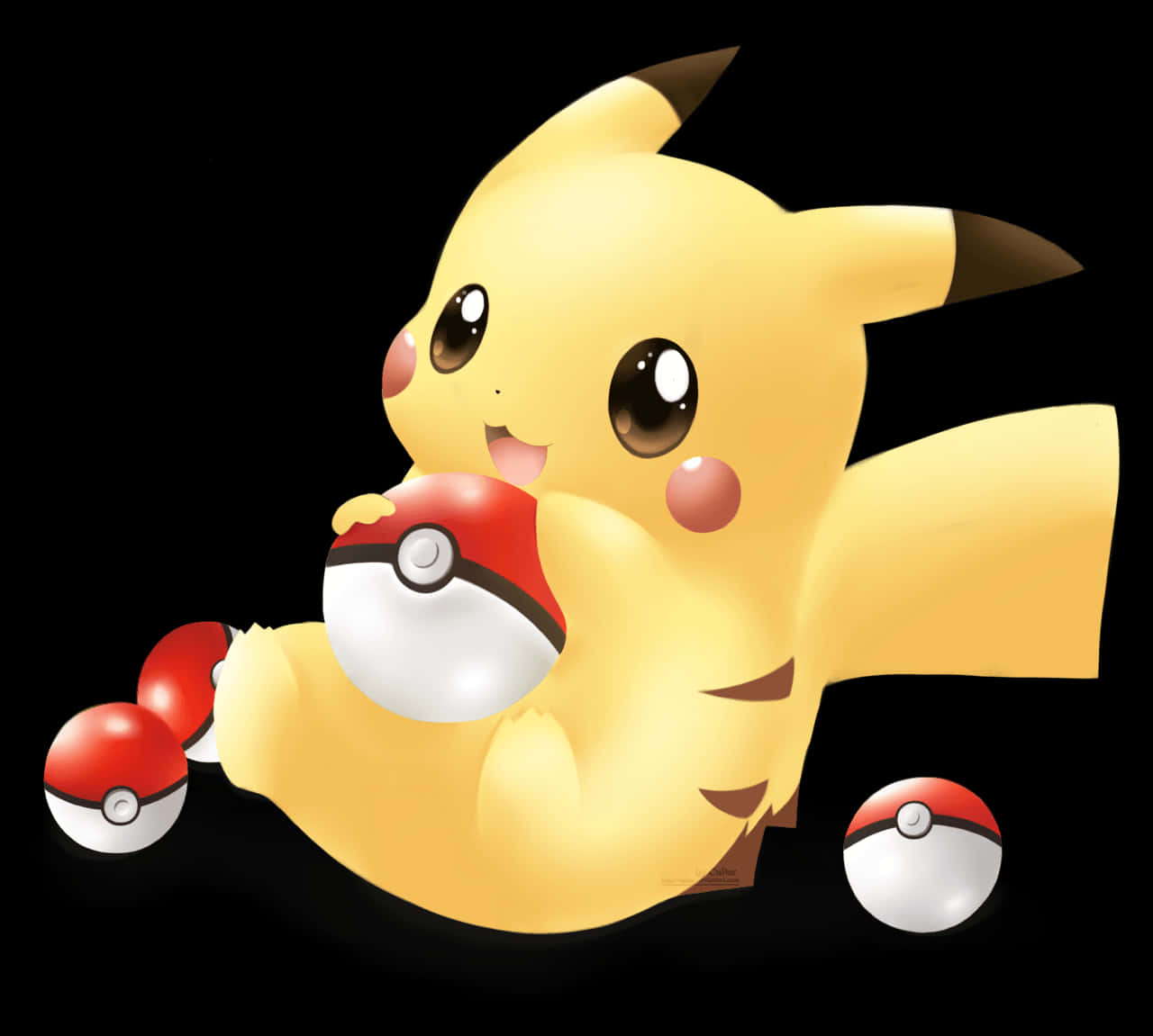 Cute Baby Pikachu With Pokemon Ball Background