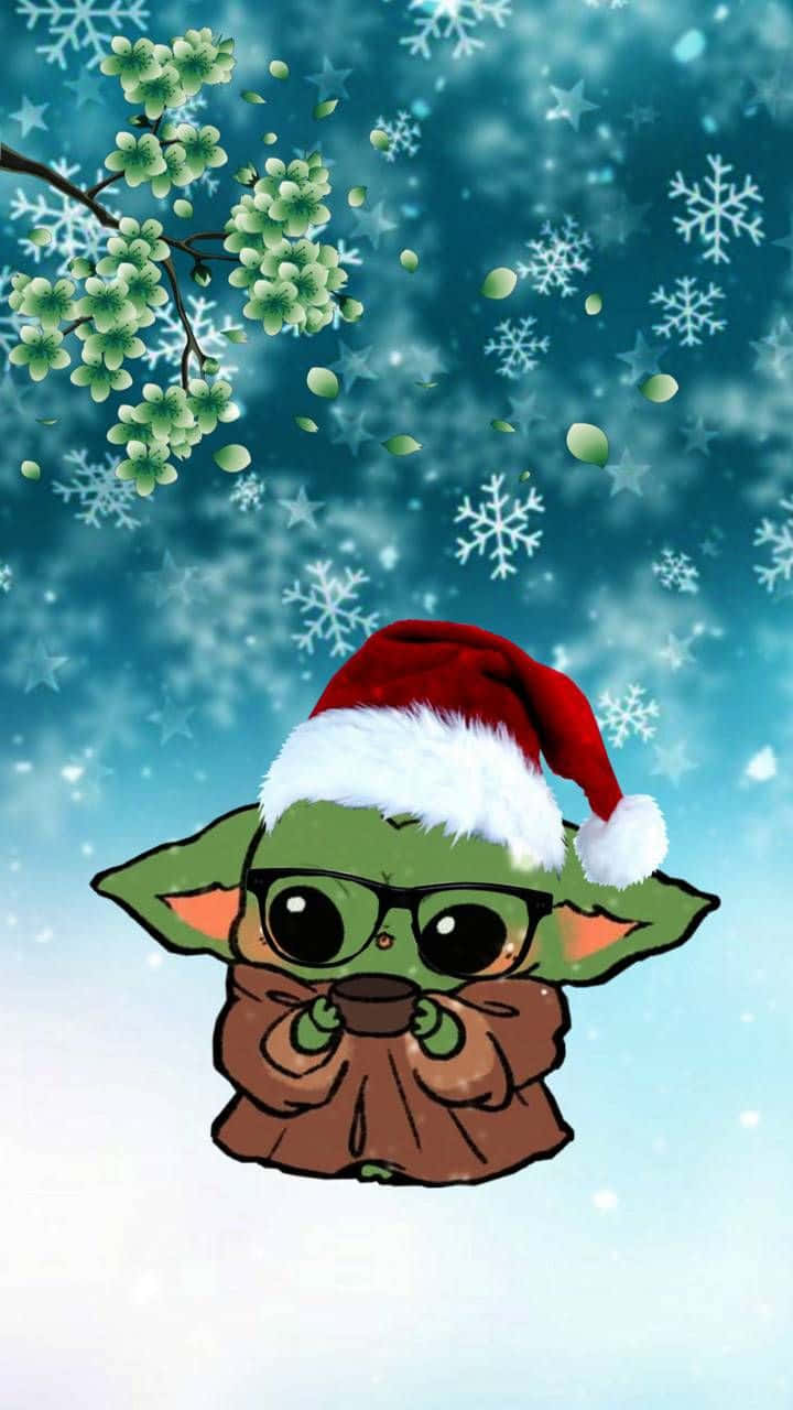 Cute Baby Yoda Christmas Drawing Background