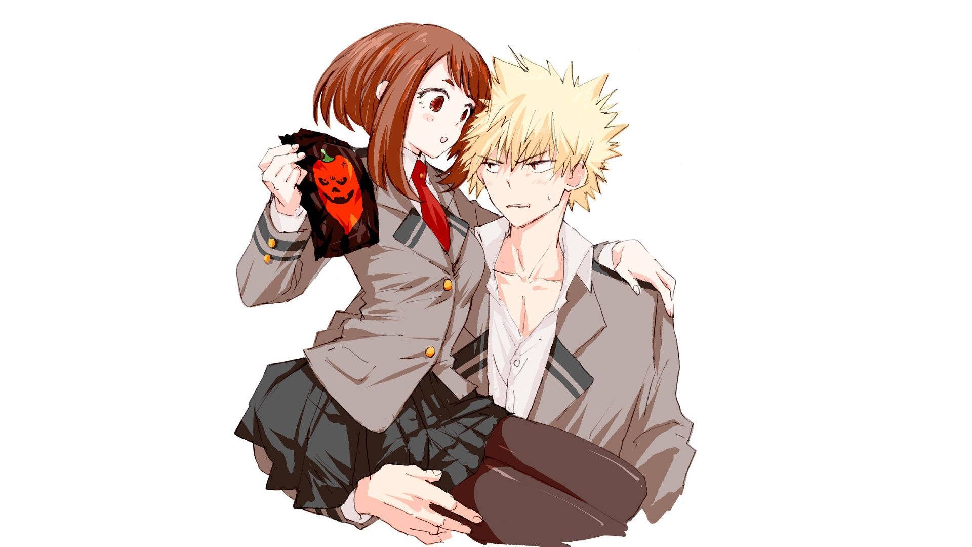 Cute Bakugo Carrying Ochako Background