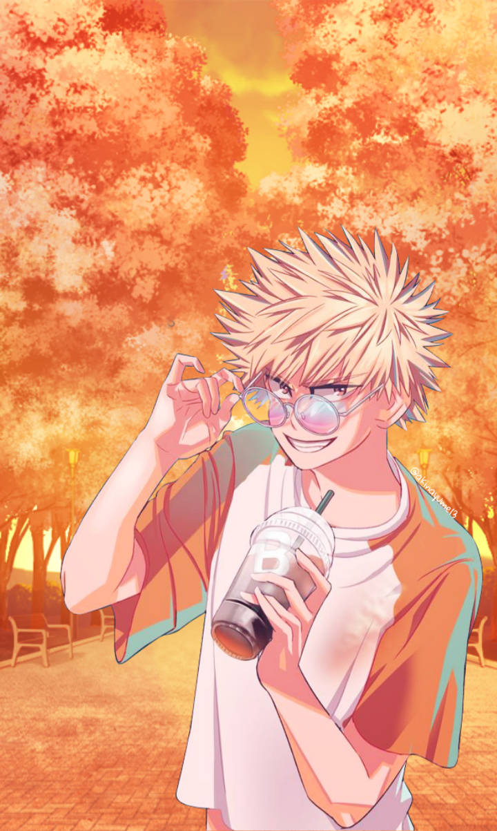 Cute Bakugo Glasses Drink Background