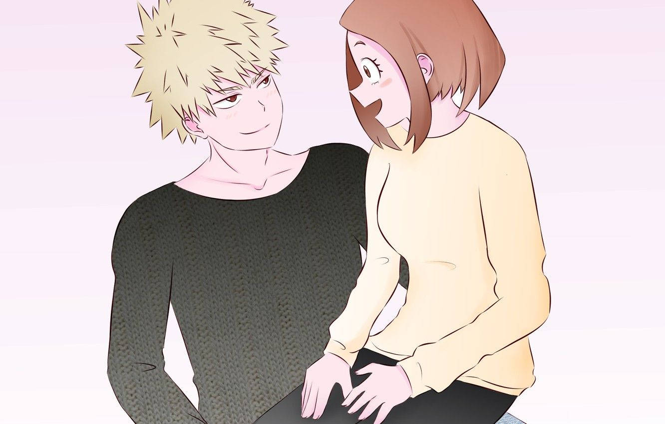 Cute Bakugo Looking Together Ochako Background