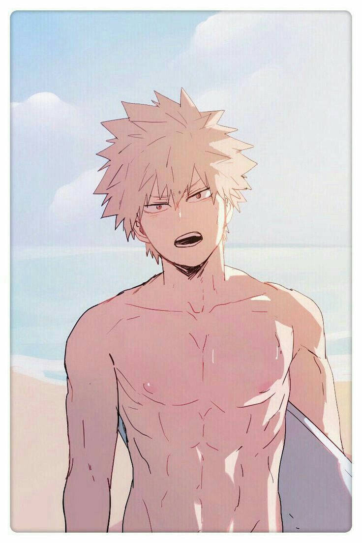 Cute Bakugo Shirtless Surfing Background