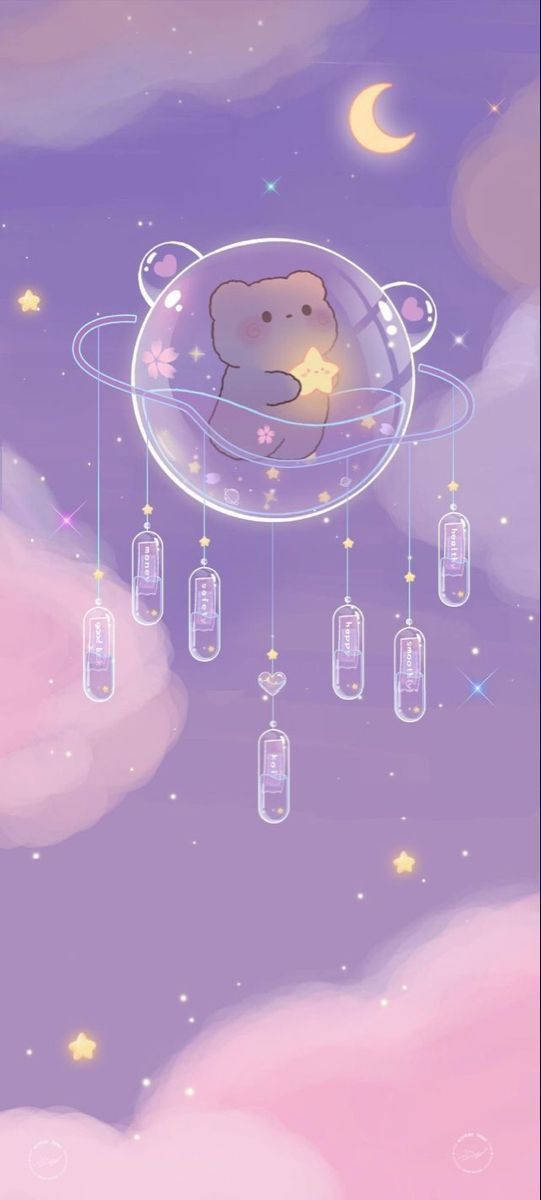 Cute Bear Inside Planet Girly Galaxy