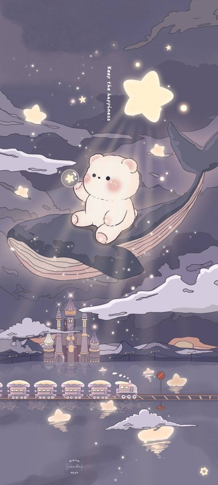 Cute Bear On Whale Girly Galaxy