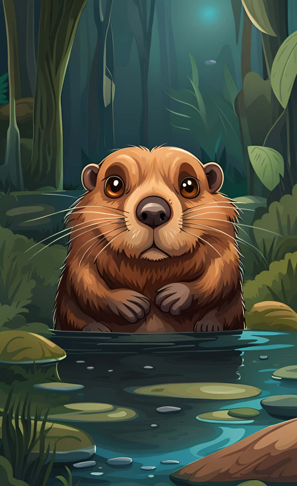 Cute Beaver In Woodland Waters.jpg Background