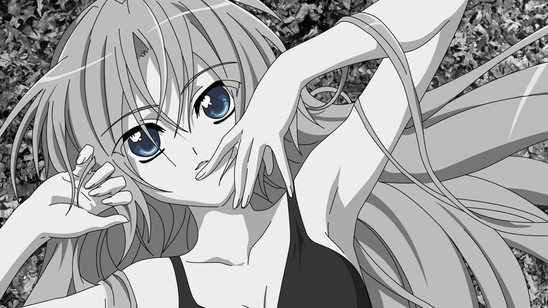 Cute Black And White Aesthetic Anime Girl Blue Eyes Background