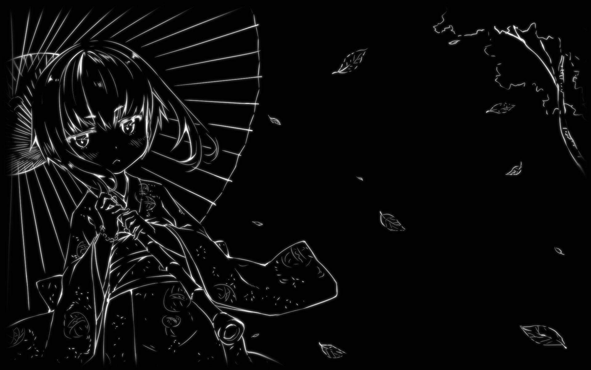Cute Black And White Aesthetic Anime Girl Umbrella Background
