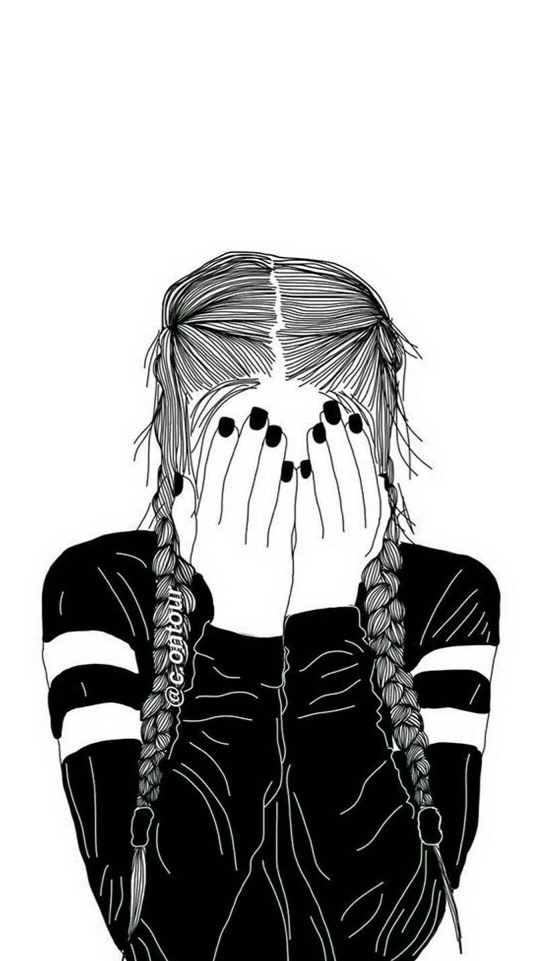 Cute Black And White Aesthetic Crying Girl Background
