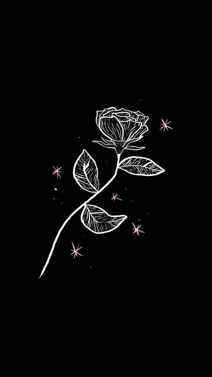Cute Black And White Aesthetic Rose Pink Sparkles Background