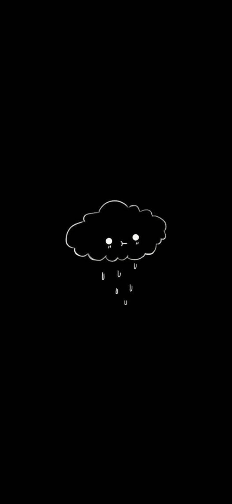 Cute Black And White Aesthetic Smiling Raincloud Background