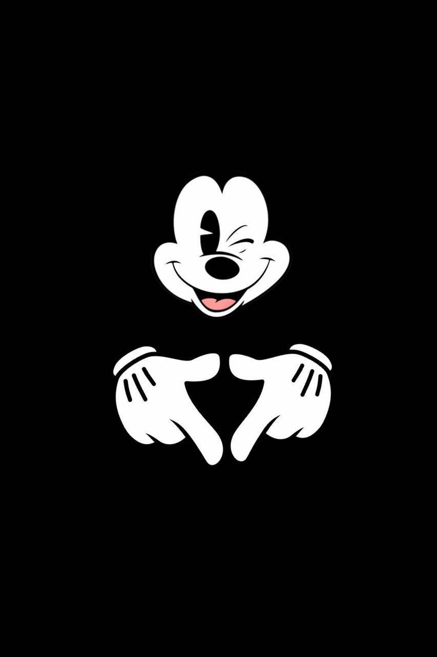 Cute Black And White Mickey Mouse Wink Background