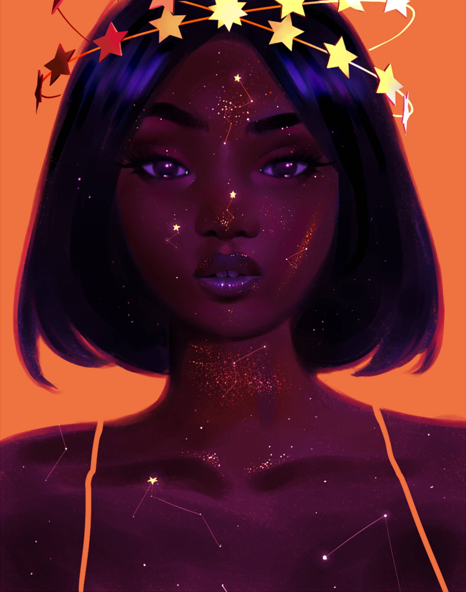 Cute Black Girl Aesthetic Stars Background