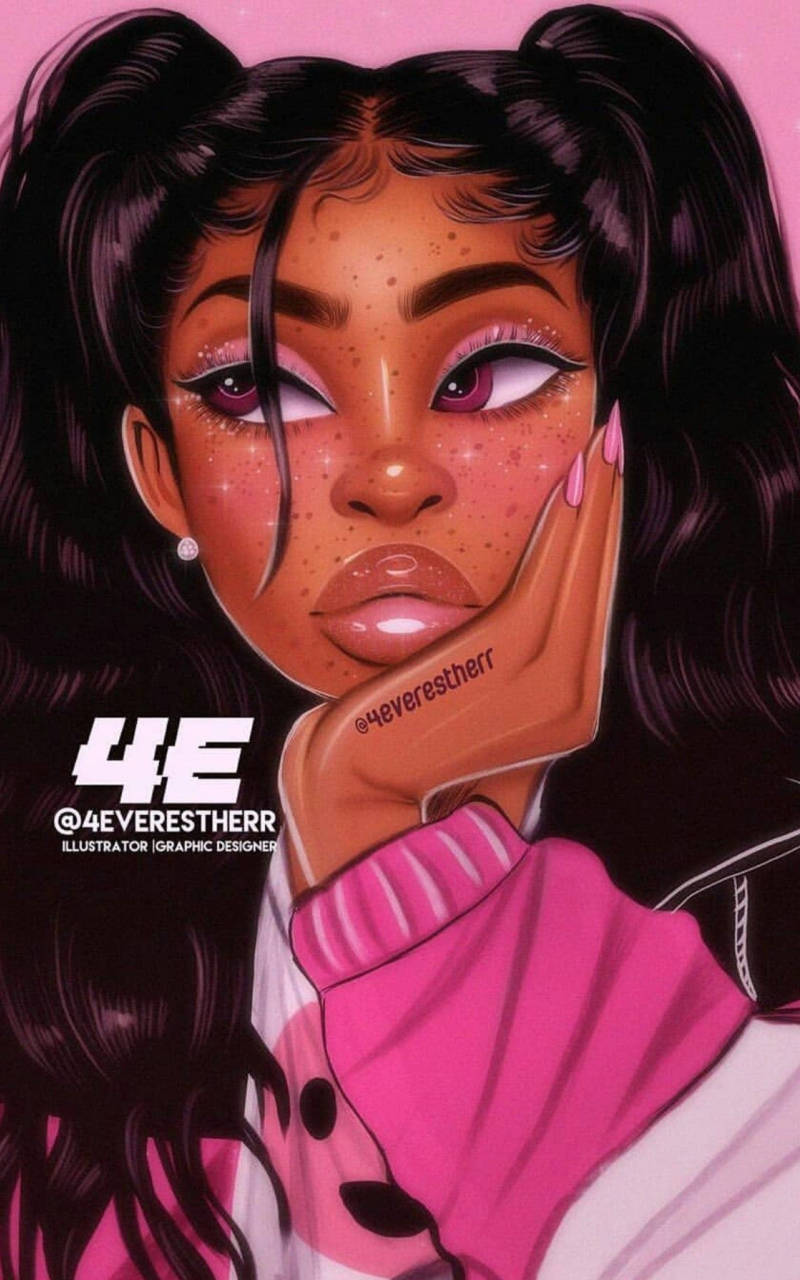 Cute Black Girl Art In Pink Background