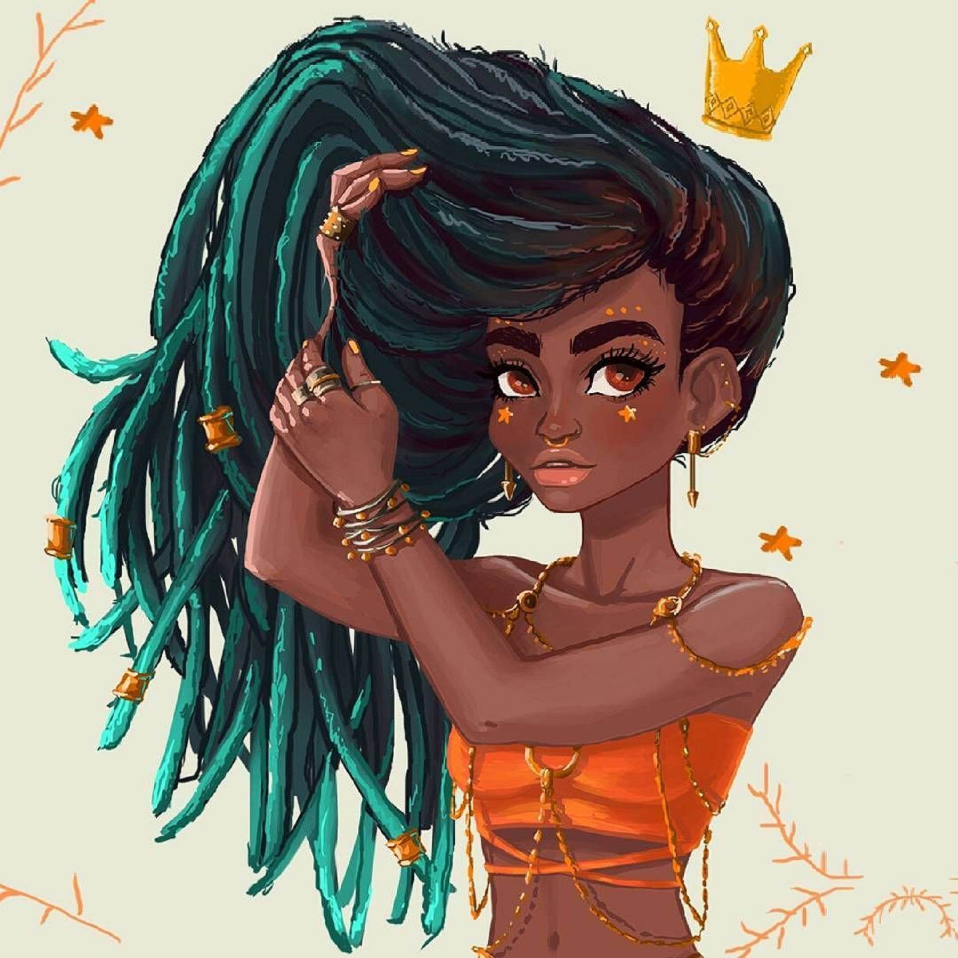 Cute Black Girl Cartoon Art Background