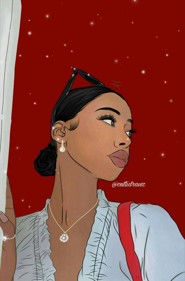 Cute Black Girl Digital Drawing Background