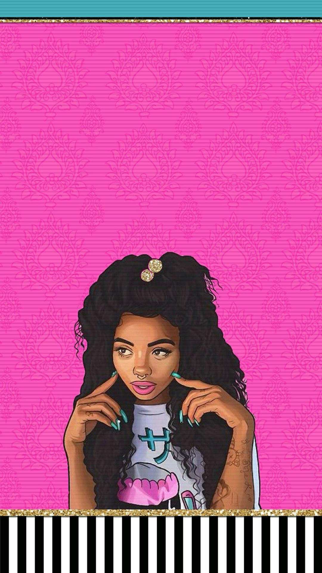 Cute Black Girl Pink Pop Art Background