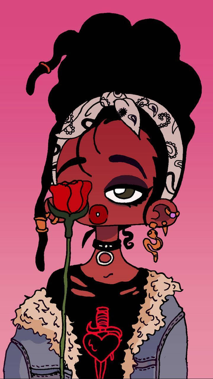 Cute Black Girl Rose Baddie Art Background
