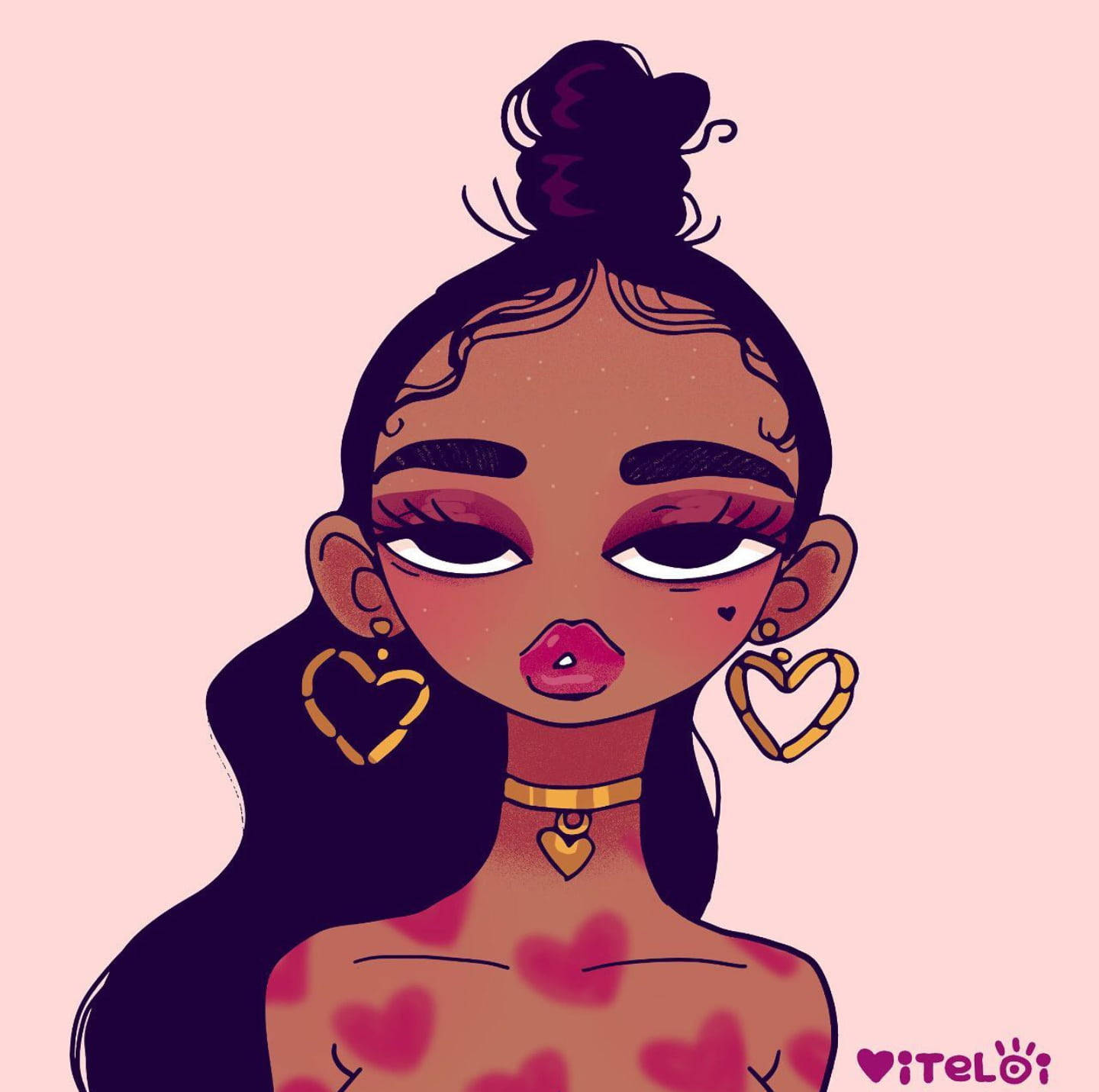 Cute Black Girl With Heart Marks