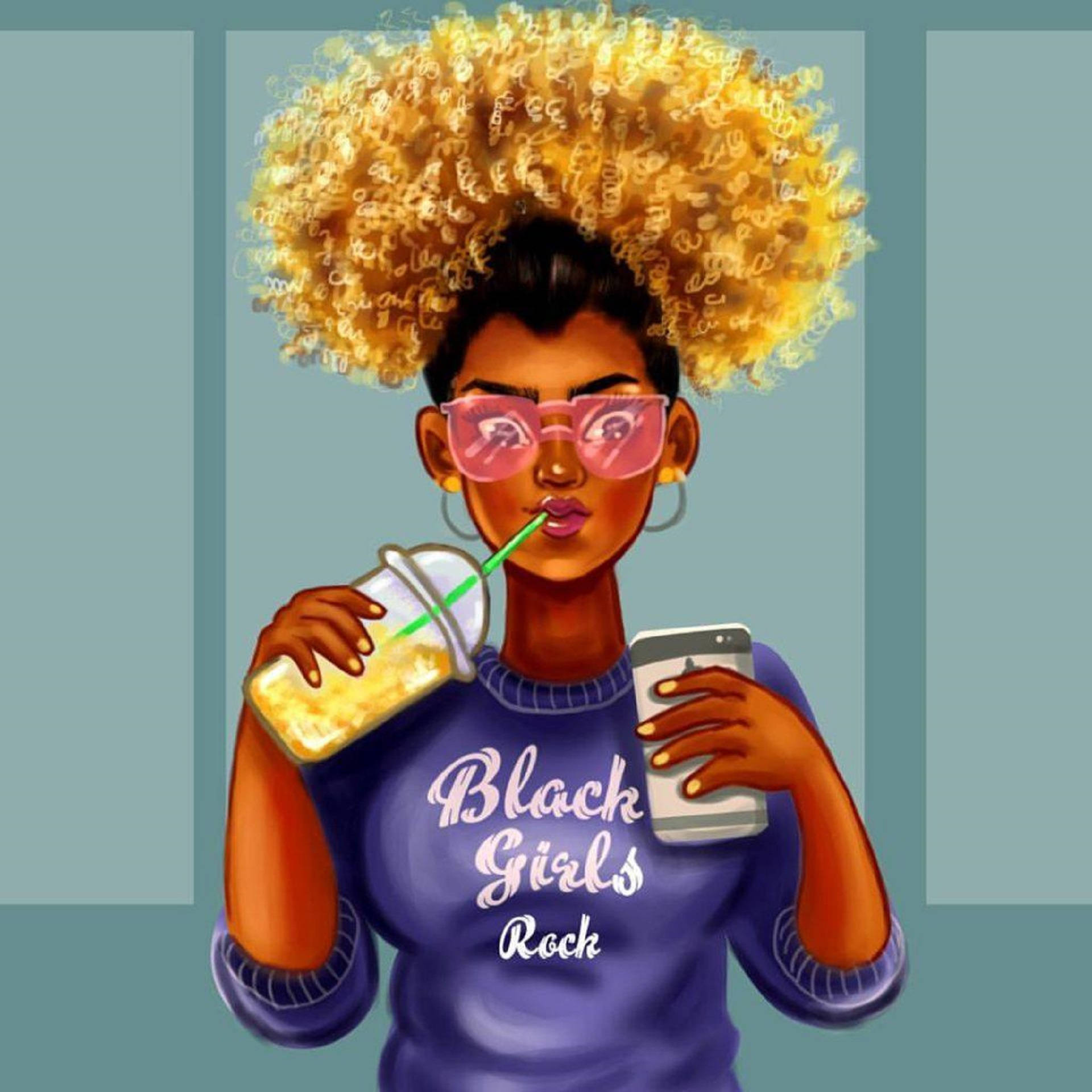 Cute Black Girls Rock Pop Art Background