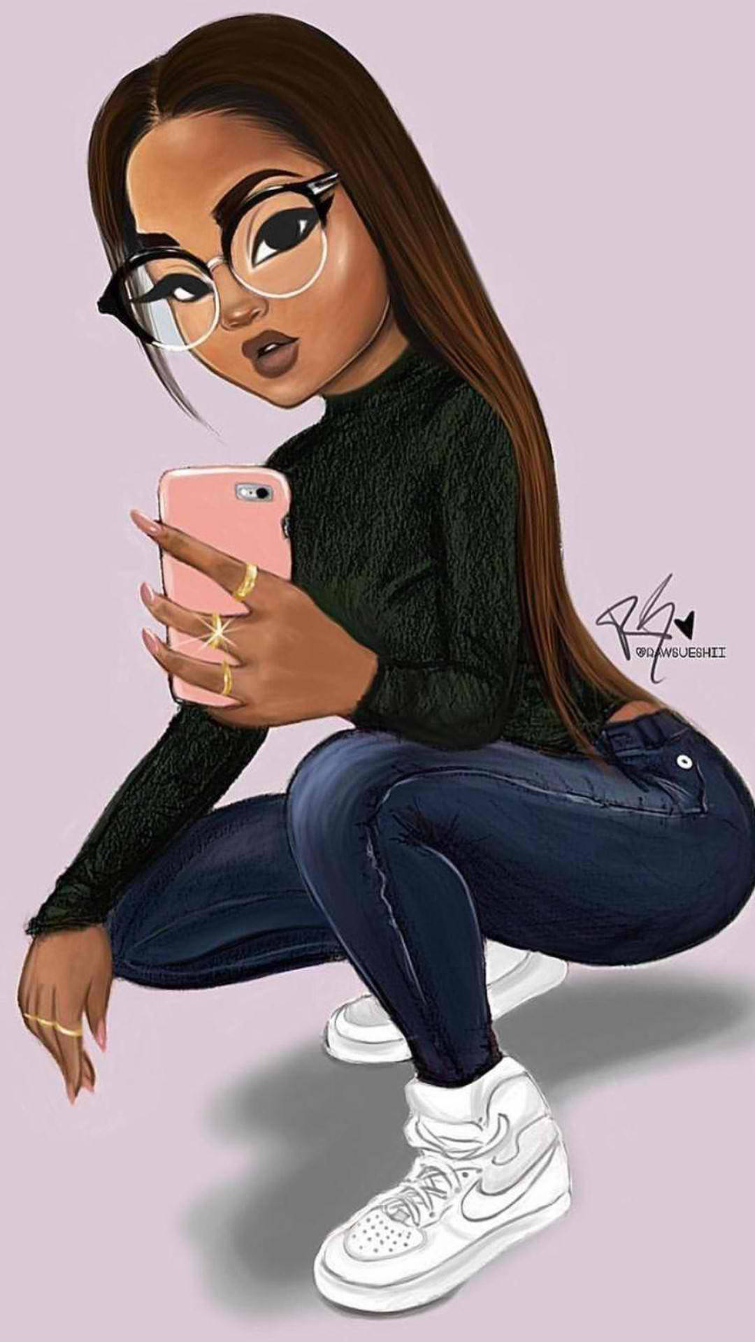 Cute Black Hair Mirror Selfie Background