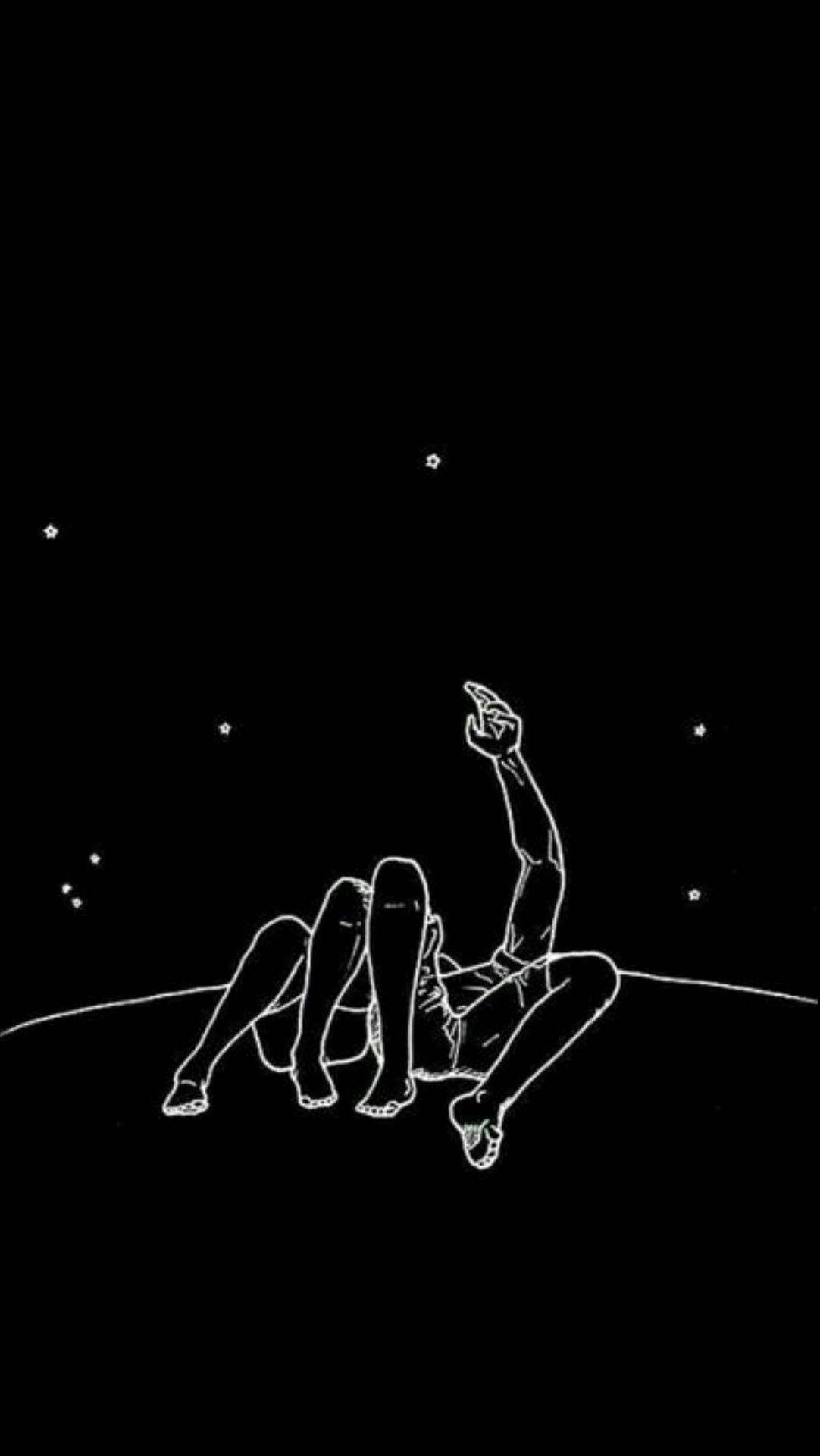 Cute Black Stargazing Aesthetic Background