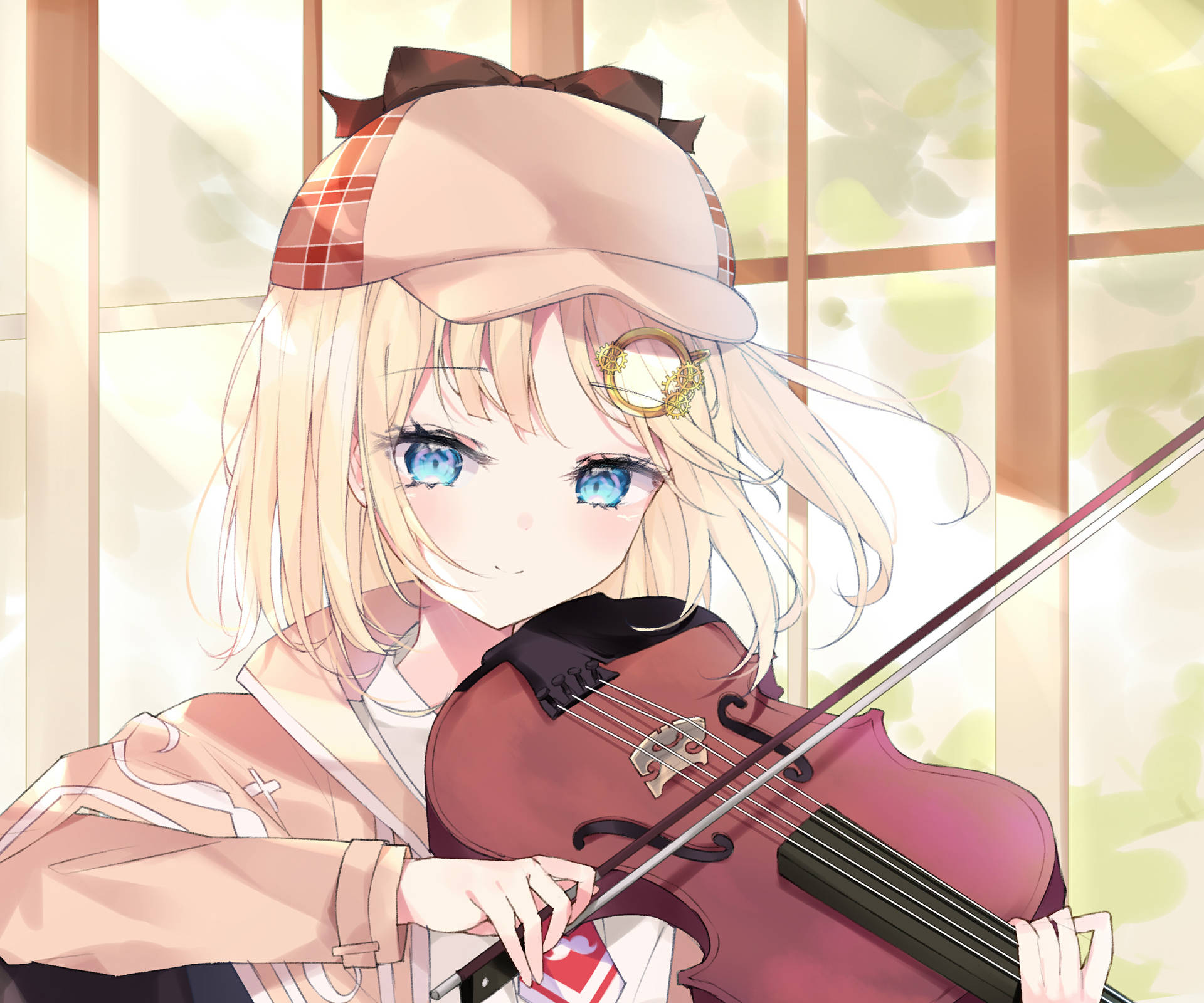 Cute Blonde Hololive Violinist Desktop Background