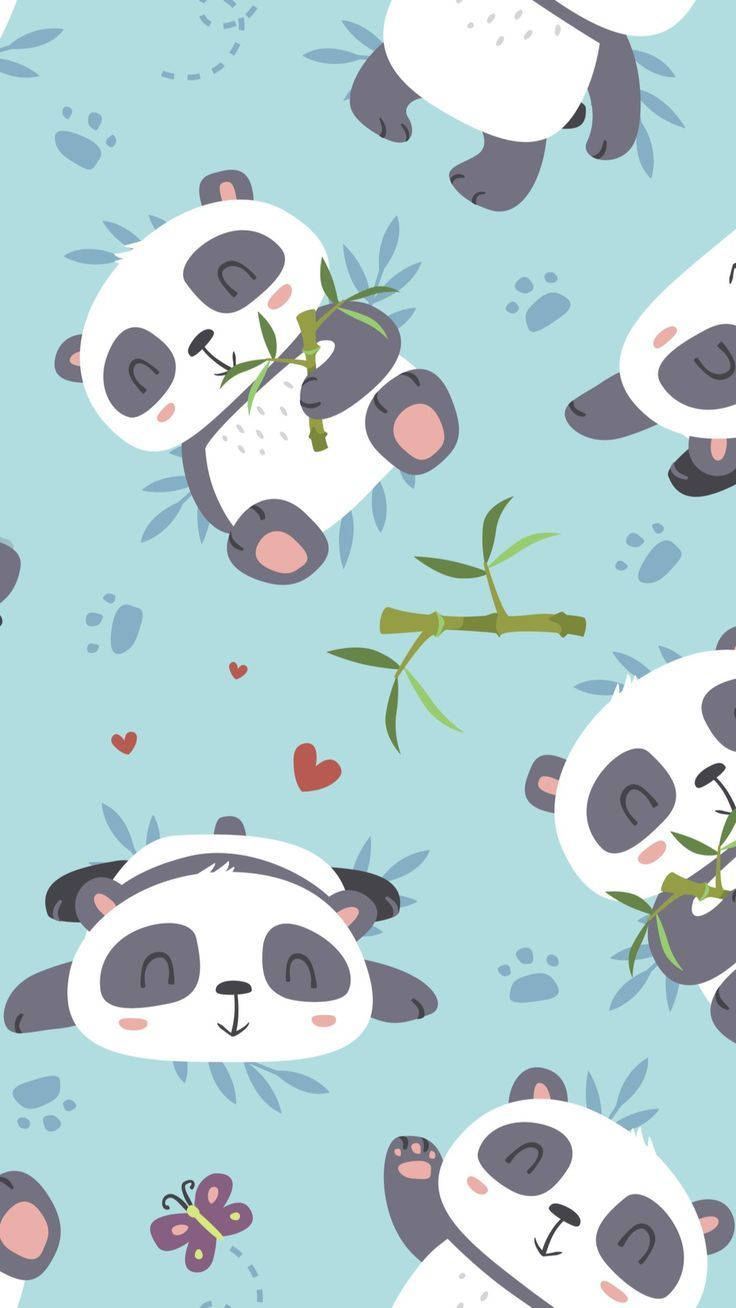 Cute Blue Aesthetic Panda Pattern Background