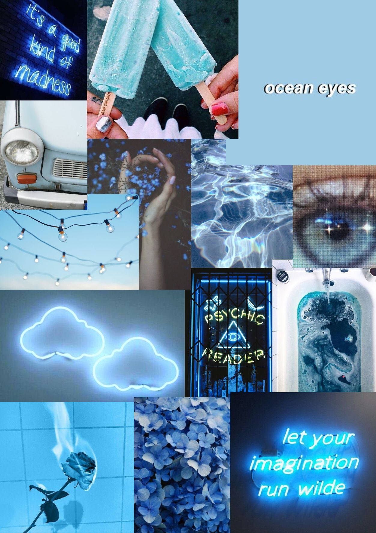 Cute Blue Aesthetic Stuff Collage Design